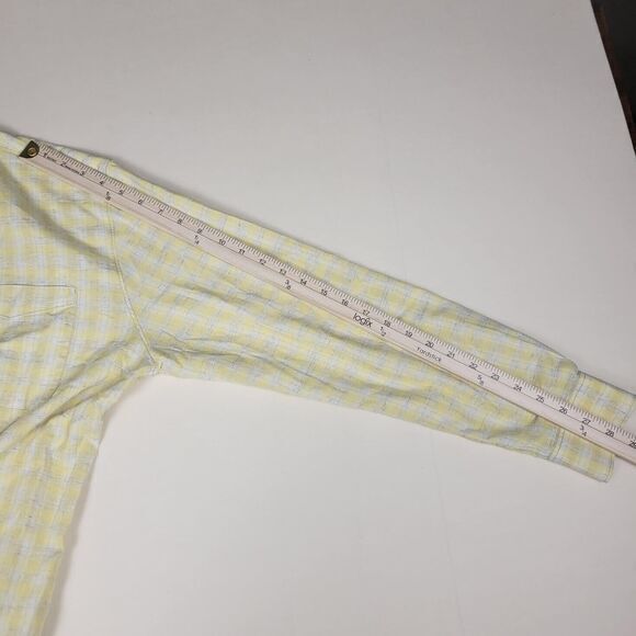 32 Bar Blues Men's Medium Linen/Cotten Long Sleeve Yellow Plaid Casual Shirt - Picture 7 of 7